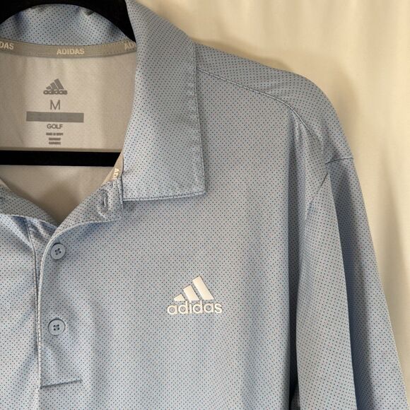 ADIDAS Golf Polo Men's Medium Blue Polka Dot Short Sleeve Soft Collared - Picture 2 of 8